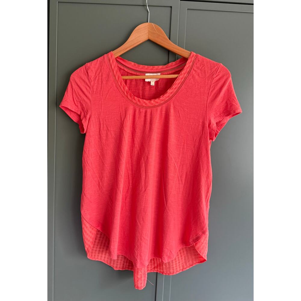 ANTHROPOLOGIE DELETTA sz XS dark coral pink checkered back monochrome top EUC